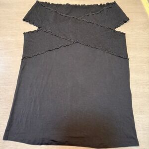 Soft Surroundings Smocked Off Shoulder Top Criss‎ Cross Black Blouse 1X